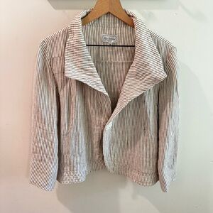 Two Wishes Lagenlook 100% Linen Striped Single Button Blazer Jacket Medium